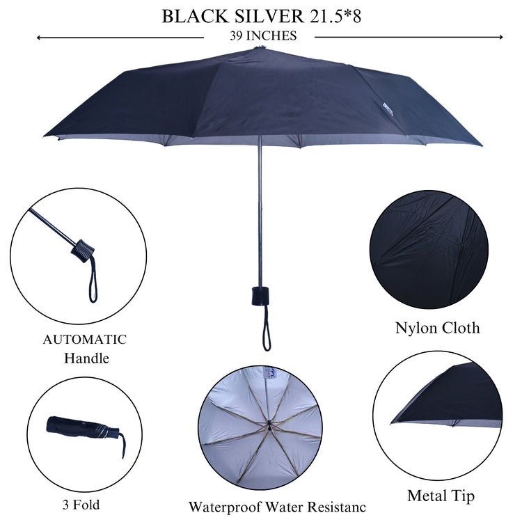 MENS 3 FOLD MANUAL UMBRELLA - 21.5x8